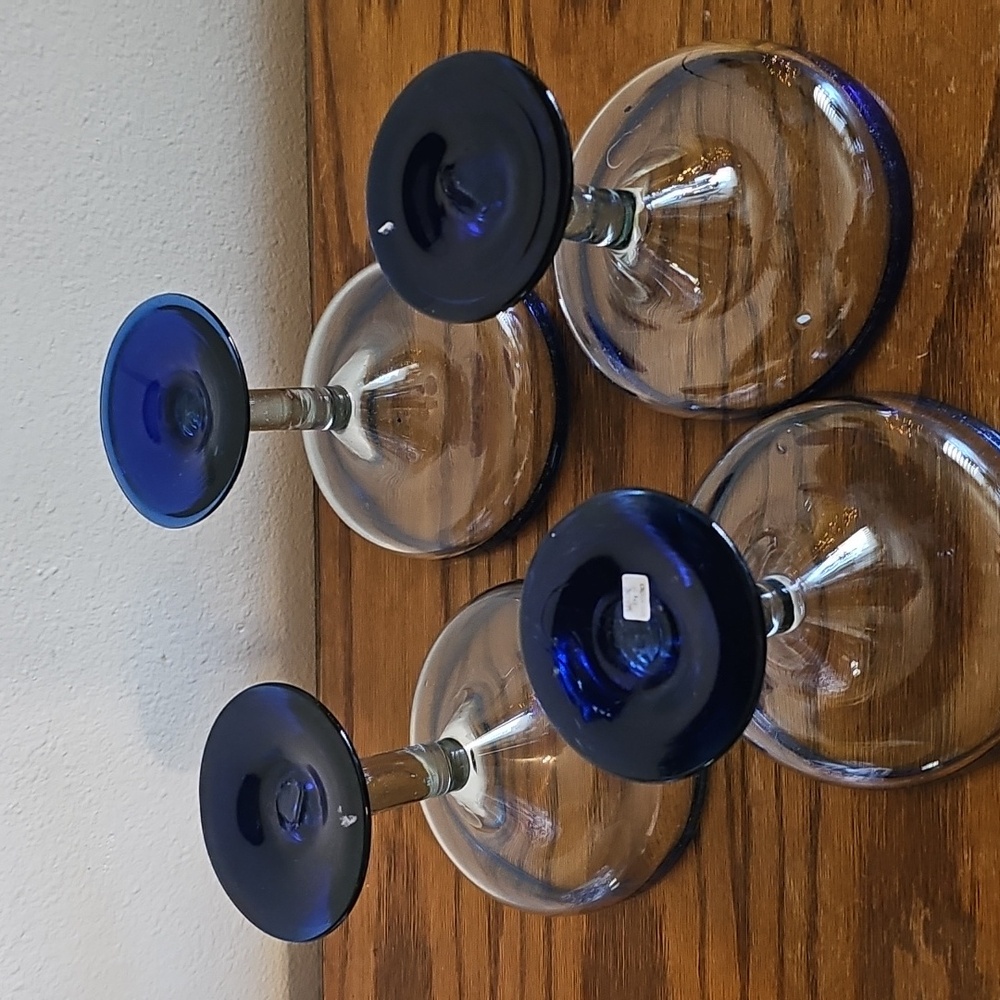 Handblown, Made In Mexico Cobalt Blue Rim Margarita Glass Set - Picture 6 of 6